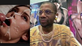 Huge-boobbed goddess gets covered in cream; petite backside-loving whore attempts