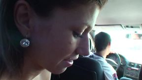 Nasty girl gives a double blowjob outdoor