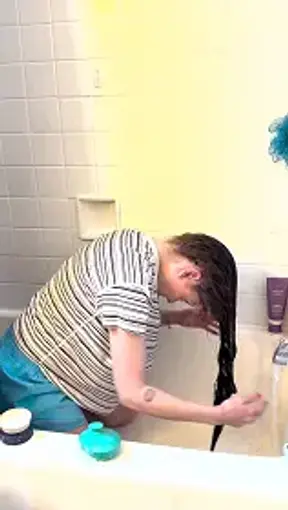 Petite Brunette: Sensual Hair Washing in the Tub