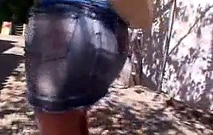 Tempting tranny in interracial threesome outdoor