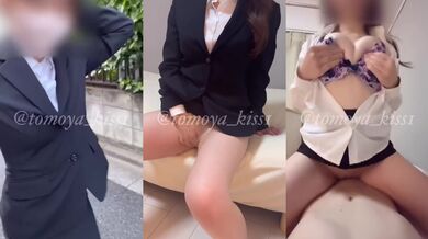 Office lady lets big tits leak while job hunting hard
