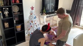 he hides his cock inside box like a gift and we sucked it off