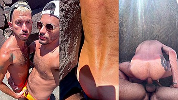 Eu botelhei muito o cuzinho do Rafinha lá nas rochas da praia até encher a rabeta dele com meu leite - Foda completa