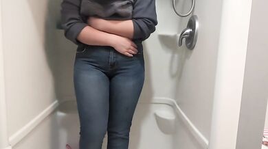 Desperate Brunette Pants Drip Struggle In Exclusive French Shower Pissing Session