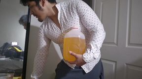 Chubby tight fitted shirt starts Chugging away