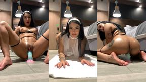 horny nun little susanna bounces on her dildo porn video