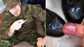 Soldier FUCKS Young Gay and CUMs on his BOOTS. Man Moans. Dirty Talk. Smoking