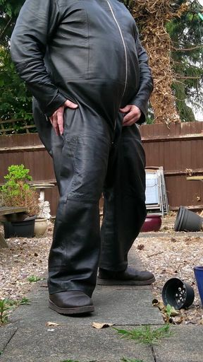 Leather Overalls in the Garden