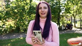 GERMAN SCOUT - Purple Hair German Inked MILF Devil Akita with long labia Pick Up for First Time Casting Fuck