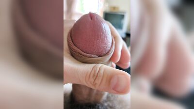 Stroking my girthy loose foreskin cock in bed