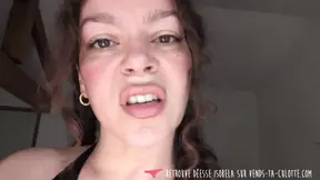 French dominatrix givesFoot licking andcum-eating instructionstosubmissive
