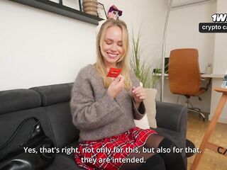 A peculiar lesson with a student ended with coarse sex and eating cum from a cum drum