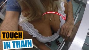 stepmom’s unexpected connection on a crowded train - she touch slowly the dick of a stranger man