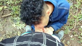 Twink on His Knees Sucks Dick and Gets Cum on Face and Mouth