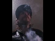 Smoking and Gooning Oregonleatherboy Sporting WW2 Leather Bomber and Baseball Hat