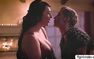 Latina shemale enjoys fucking the pussy of princess in castle