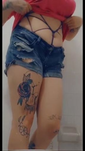 Whore in bondage, breast tied, crotchless pants