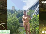 ISLAND JUNGLE TROPICAL PUBLIC OUTSIDE CAMPING SOLO FEMALE NAKED AND COSPLAY YELLOW DRESS