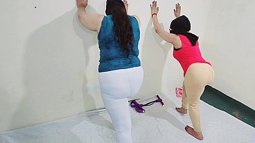 Big Boobs indian Bbw aunty Shows her Big Ass in tight trouser during Hot Excercise, Fitness Series- Netu and Hubby