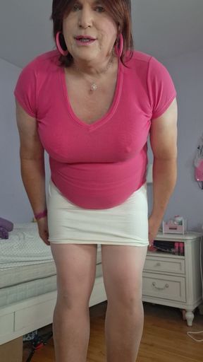 White pantyhose and white high heeled booties!