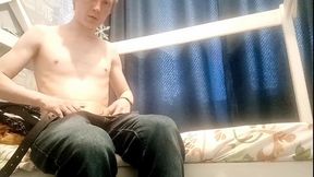 As soon as the wife leaves the house, the man immediately starts jerking off