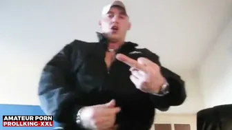 Alpha bad boy in sportswear jerks off his monster cock