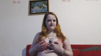 Ginger Redhead Chokes On Huge Glass Dildo While Teasing Herself And Talking Dirty In German