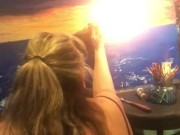 Painting ship on sunset
