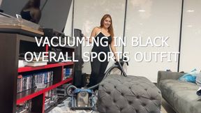 VACUUMING IN BLACK OVERALL SPORTS OUTFIT