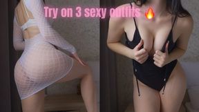Trying on sexy outfits! Fitting room