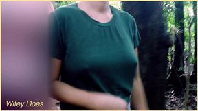 Cheating MILF wife flashes gigantic tits to stranger in public