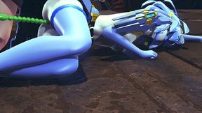 robot girl takes anal beads in her ass