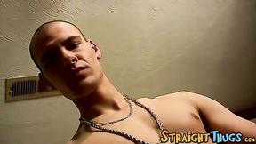 ”Young straight thug jerks off his huge dick solo & cums”