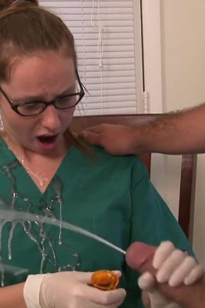 Naughty Nurse Jerks Out Huge Sperm Sample