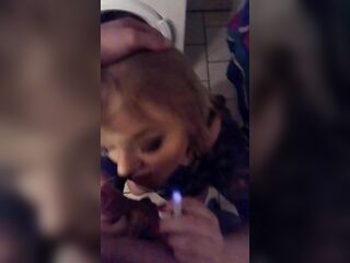 That babe smokes in the washroom and is then allowed to blow