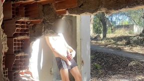 urbex fun - 2 amateur guys exploring naked an abandoned building and jerking off