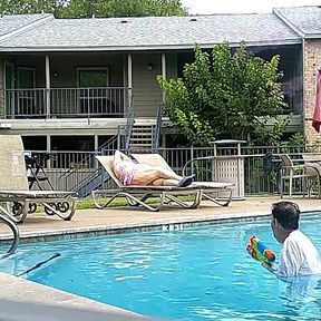 BBW Nurse Vicki and Handsome Harry in Pool Battle