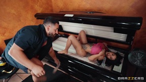 BRAZZERS Janitor caught the nympho thicc slut riding a dildo in the solarium