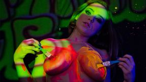 ”Big Boobed Natasha Shoots A Fun & Sexy Black Light Video”