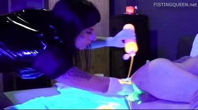 Blacklight Anal Play Fisting and Toying by QueenMiss and Fistdude