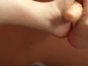 First time practicing footjob on 8” dildo