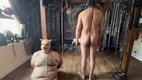 Part 2 Getting piggy to suck slaves cock!