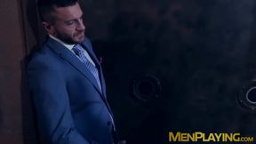 Classy hunk sucks a gloryhole cock before being hammered