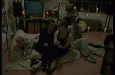 Two hot ladies having threesome with a security guard