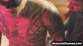 ”Damian Dragon sprays his sticky load while riding my horny penis”