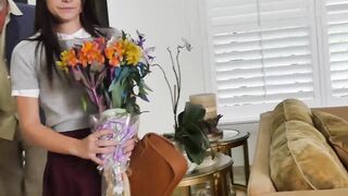 Cute and horny teen slut rides an old dick like a pro