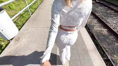 HUGE CUMSHOT ON ASS!!! / missed my train so I fucked a random hot blonde girl at the Train Station
