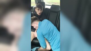 Youngsters Fellate each others gigantic peckers In back seat of the camper