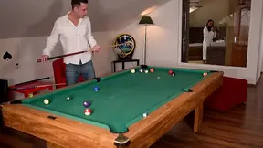 Mature Asian girl dominates teen in rough pool table fuck