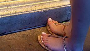 Stunning Amateur Babe Gets Her Delicious Feet In Sandals Captured In Public